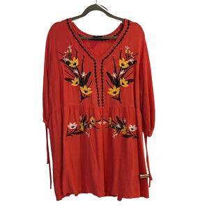City Chic Size 16 Orange Floral Embroidery Mini Dress Bohemian Festival